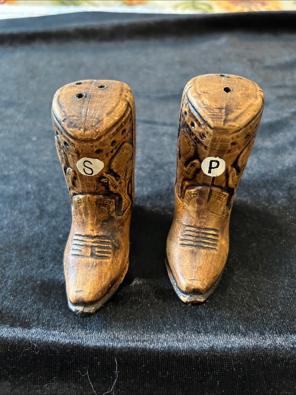 Vintage ceramic Cowboy Boot Salt & Pepper Shakers - Brown